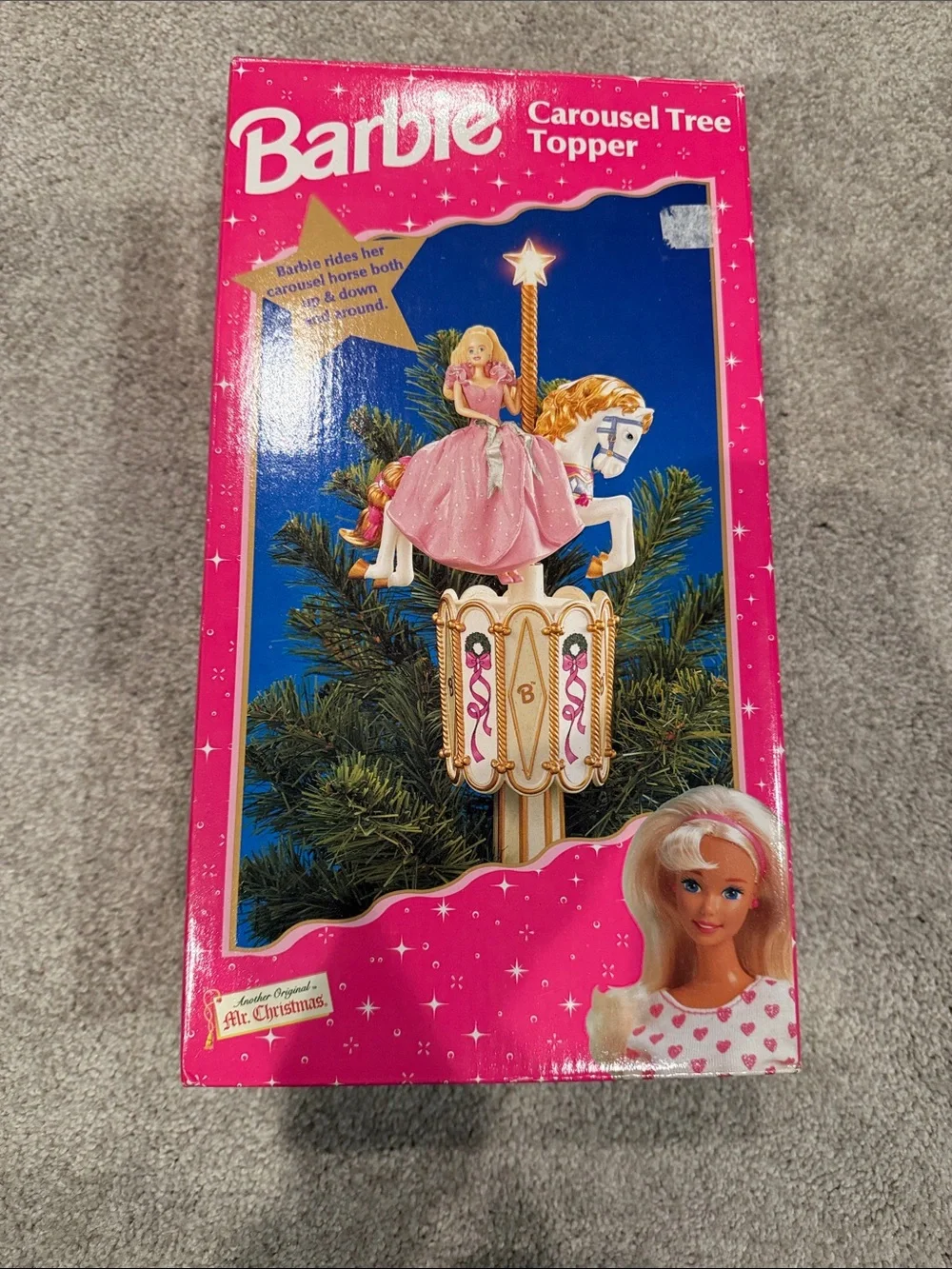 NIB Barbie Carousel Tree Topper - Pink, White, Gold